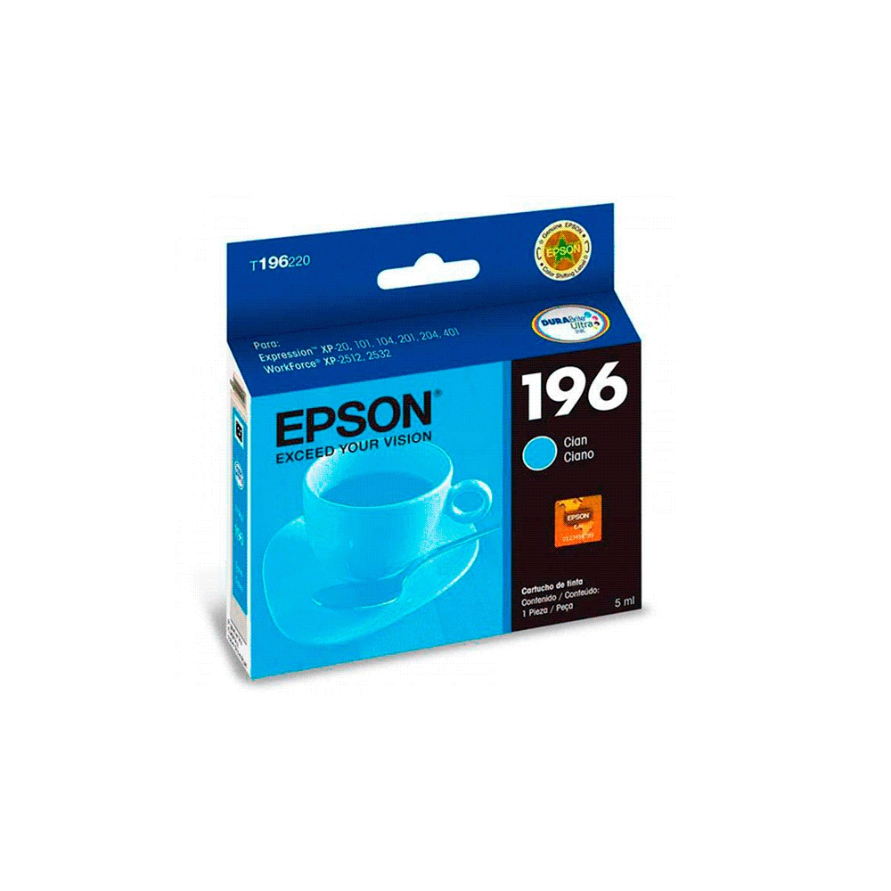 TINTA EPSON EXPRESSION T196220-AL CYAN P/XP-20-10X-20X-401/WF25XX 4ML