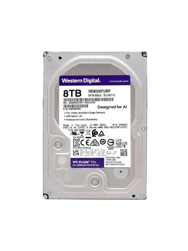 DISCO DURO SATA3 8TB WESTERN DIGITAL PURPLE PRO 7200 256MB WD8002PURP SURVEILLANCE