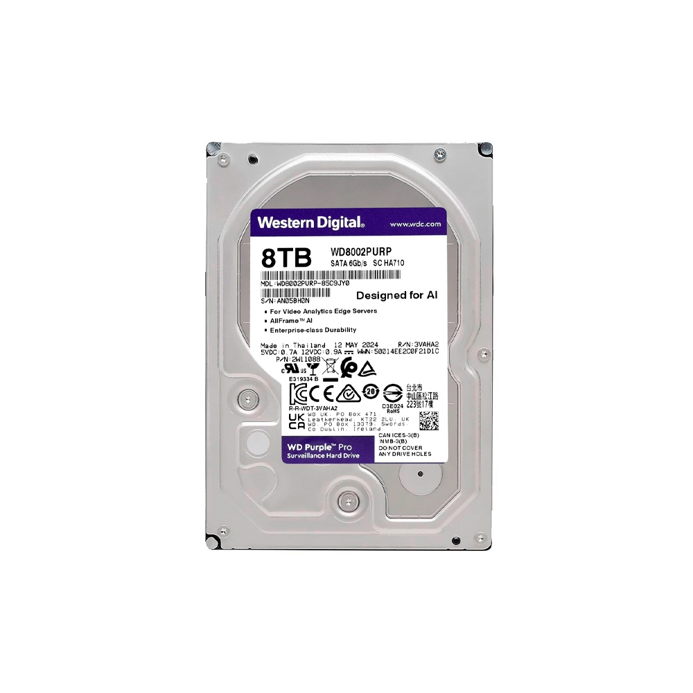 DISCO DURO SATA3  8TB WESTERN DIGITAL PURPLE PRO 7200 256MB WD8002PURP SURVEILLANCE