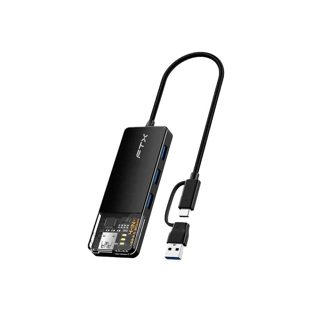 HUB USB-C 3.0 / USB-A DE 4 PUERTOS FTX-HUBT3-PB 5GBPS/5V