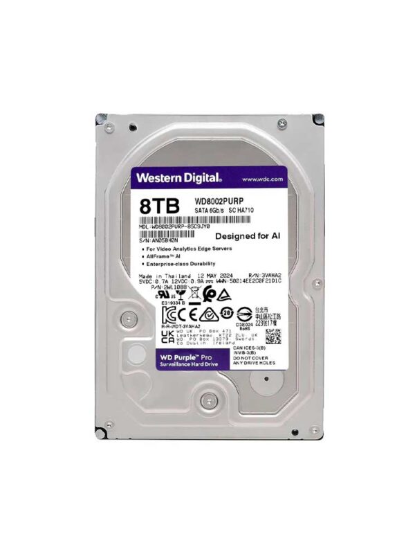 DISCO DURO SATA3 8TB WESTERN DIGITAL PURPLE PRO 7200 256MB WD8002PURP SURVE (GARANTIA BR)