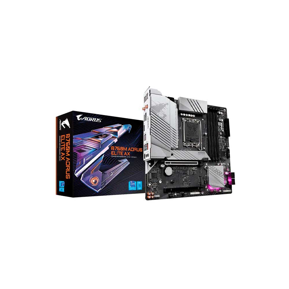 PLACA MADRE GIGABYTE 1700 B760M AORUS ELITE AX DDR5 S/R/HDMI/DP/2M2/WIFI/MATX