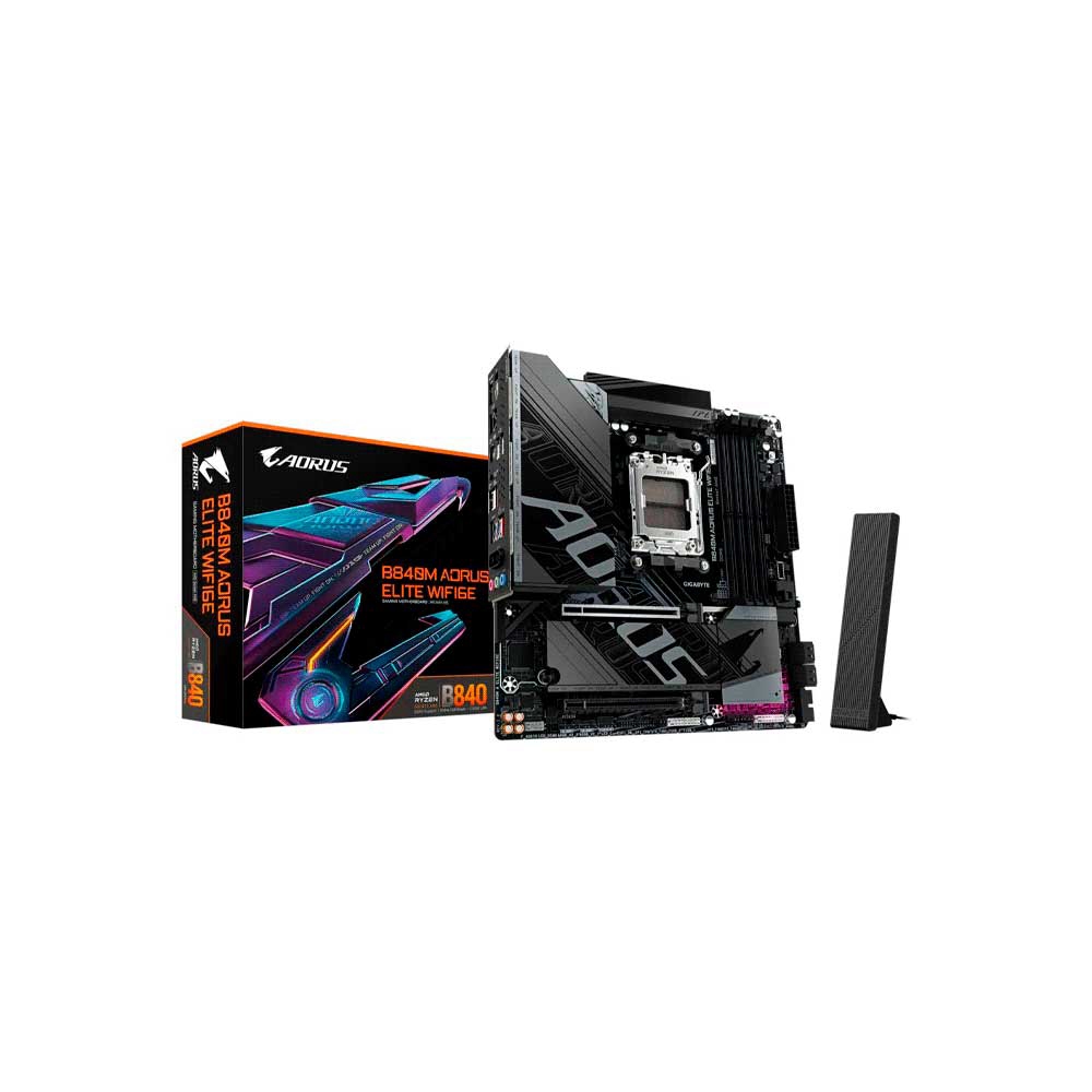 PLACA MADRE GIGABYTE AM5 B840M AORUS ELITE WIFI6E DDR5 S/R/HDMI/DP/2M2/USB3.2/MATX