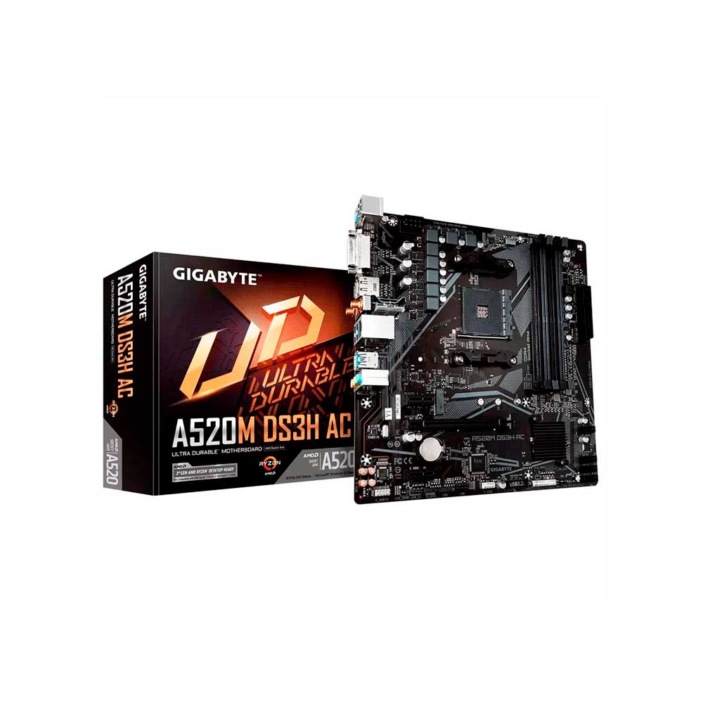 PLACA MADRE GIGABYTE AM4 A520M DS3H AC S/R/HDMI/DP/DVID/M2/WIFI/DDR4/USB3.2/MATX