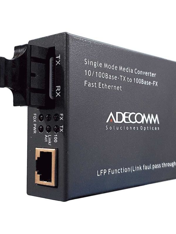 CONVERTIDOR DE FIBRA OPTICA 10/100 SM SC 60 KMS ADECOMM