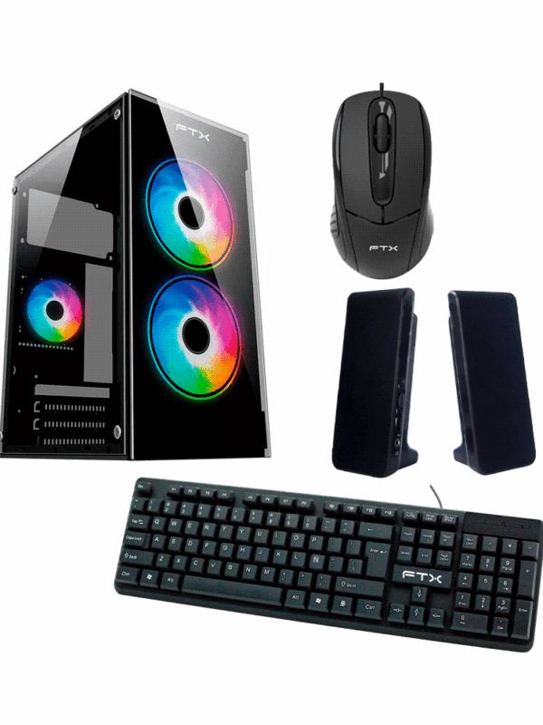 GAB KIT GAMER FTX255 500W MOUSE TECL SPK 3FAN RGB LATERAL FRONTAL TRAN