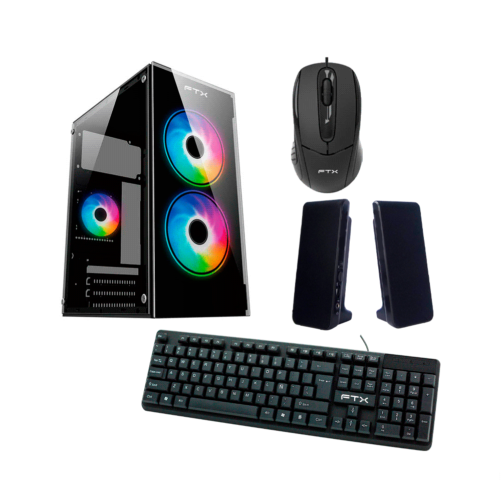 GAB KIT GAMER FTX255 500W MOUSE TECL SPK 3FAN RGB LATERAL FRONTAL TRAN