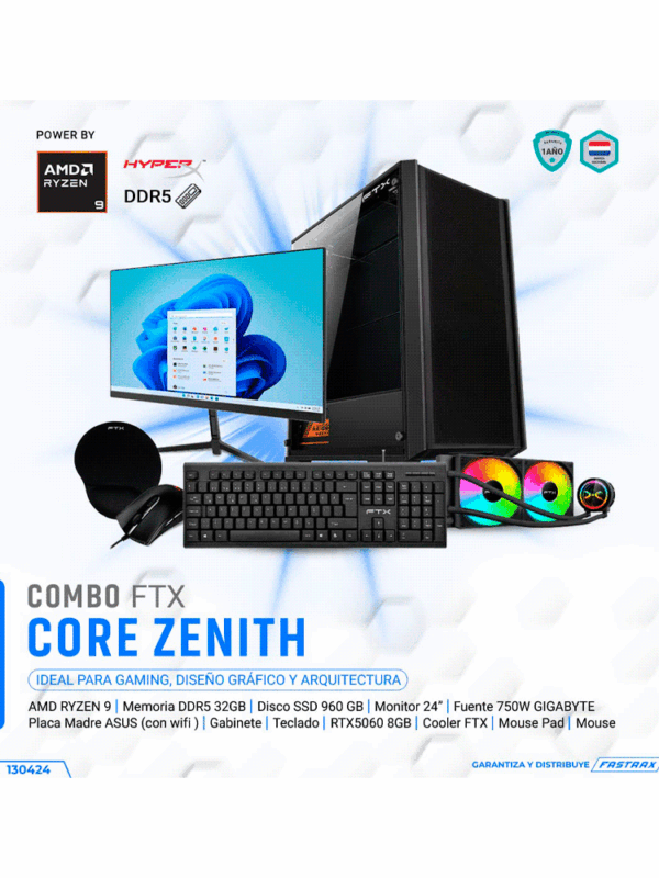 COMPUTADORA FTX CORE ZENITH R9/960SSD/32G/RTX5060-8G MON 24" TECL MOU MOUPD COOLER