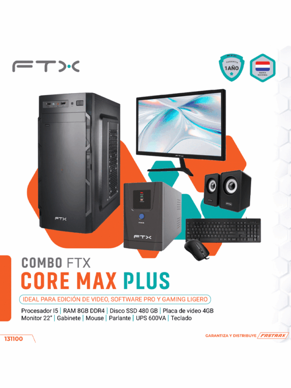 COMPUTADORA FTX CORE MAX PLUS I5/480SSD/8G/4GBVGA MON 22" UPS600 TECL MOU SPK