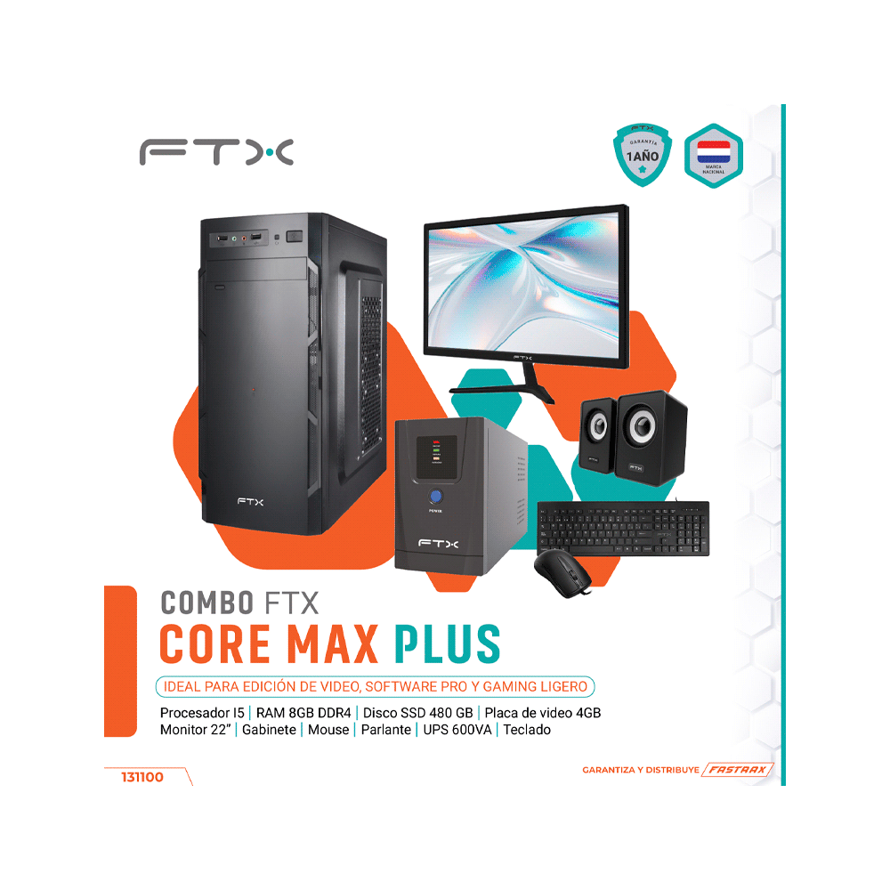 COMPUTADORA FTX CORE MAX PLUS I5/480SSD/8G/4GBVGA MON 22" UPS600 TECL MOU SPK